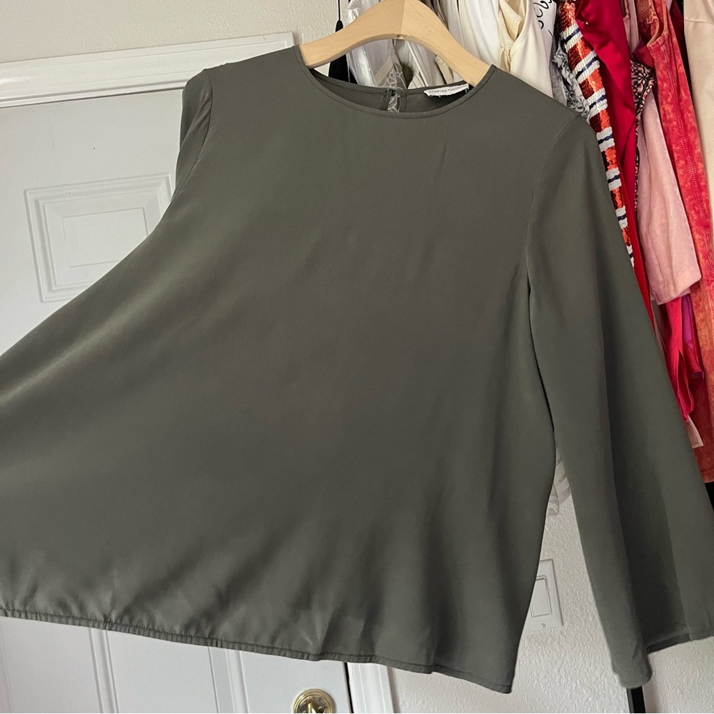 SCANLAN THEODORE olive army green silk blend long sleeve blouse - Picture 3 of 7